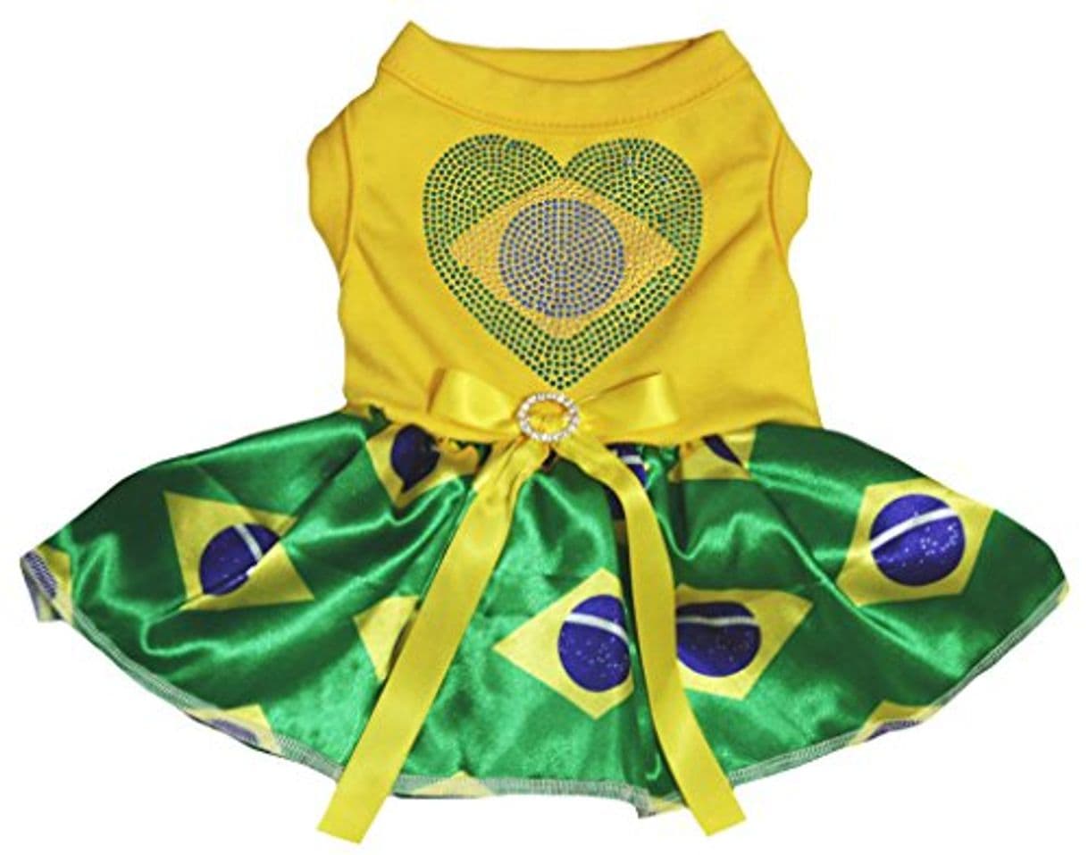 Product Petitebelle Brasil Corazón Amarillo Camisa Bandera Brasil Tutu Cachorro Perro Vestido