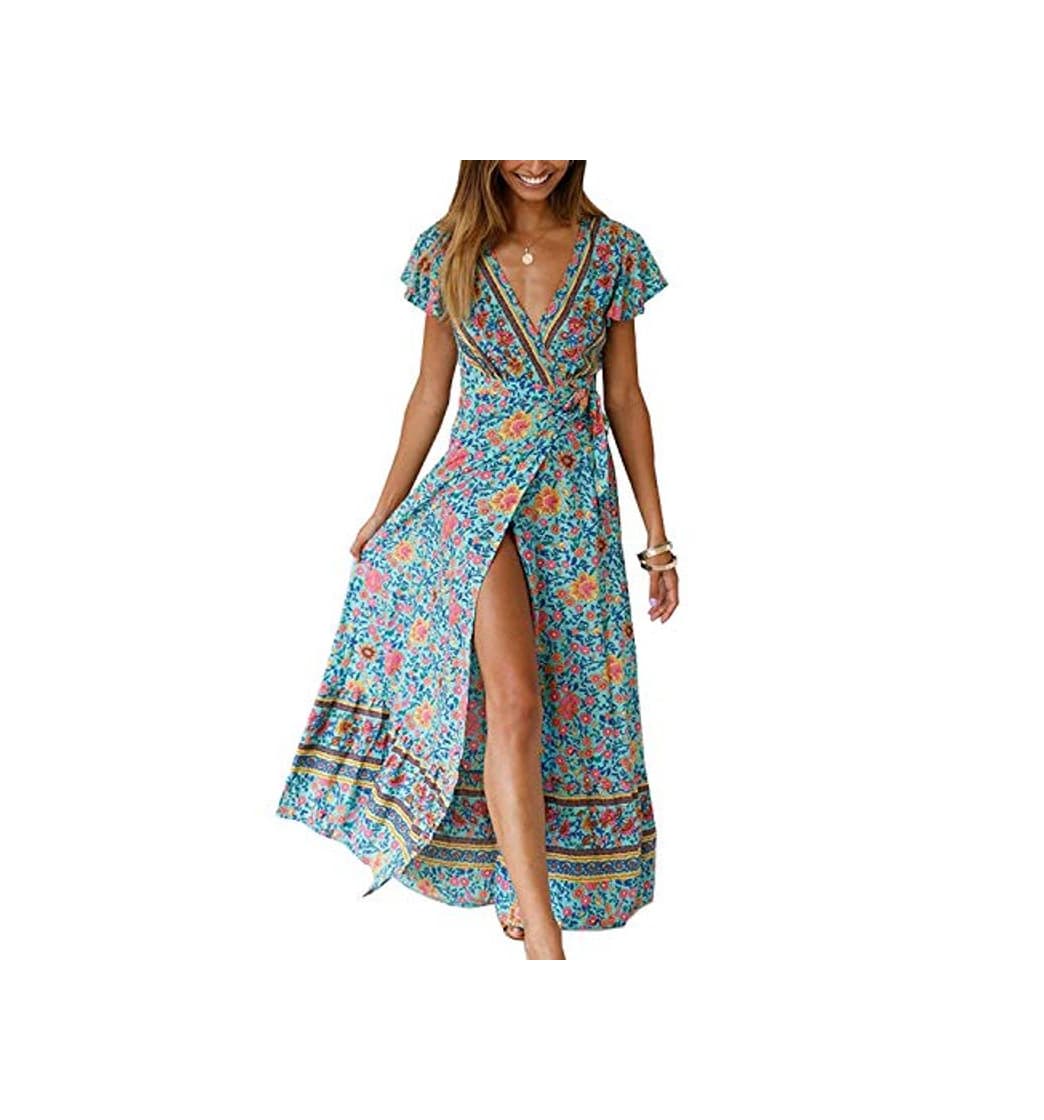 Product Abravo Mujer Vestido Bohemio Corto Florales Nacional Verano Vestido Casual Magas Cortas