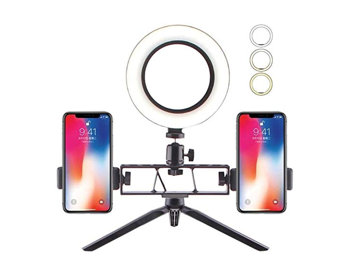 Product Selfie anillo de luz con soporte para teléfono Luz del anillo con el trípode de la lámpara Mini luz LED de la cámara de escritorio Doble soporte for teléfono celular for vídeo y maquillaje en vivo Fot