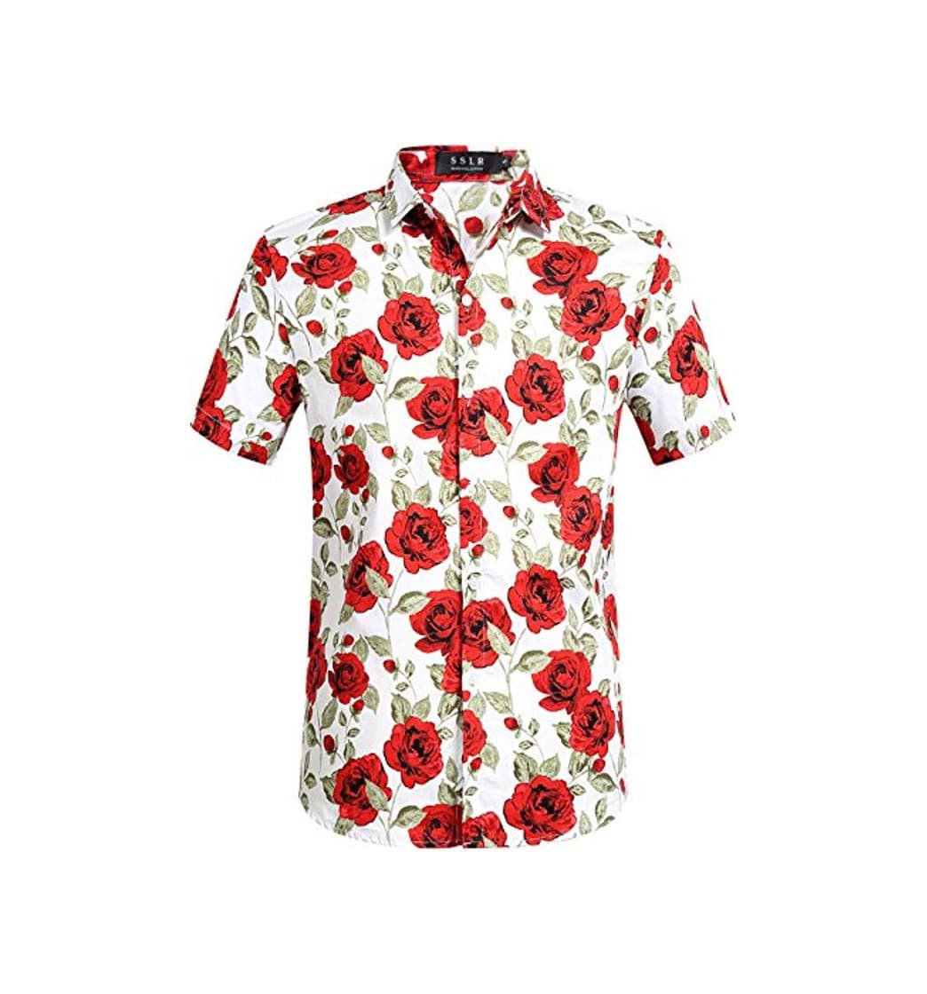 Fashion SSLR Camisa de Manga Corta con Estampado de Flores Estilo Hawaiano Moderno