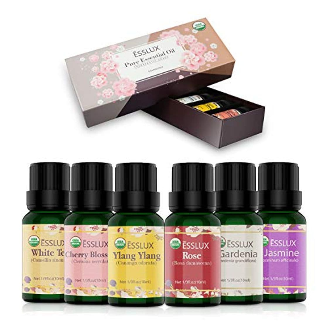 Product Aceites Esenciales Aromaterapia ESSLUX Flores Aceites Esenciales Para Humidificador Difusor Aromaterapia Top 6 Set 100% Natural Puro