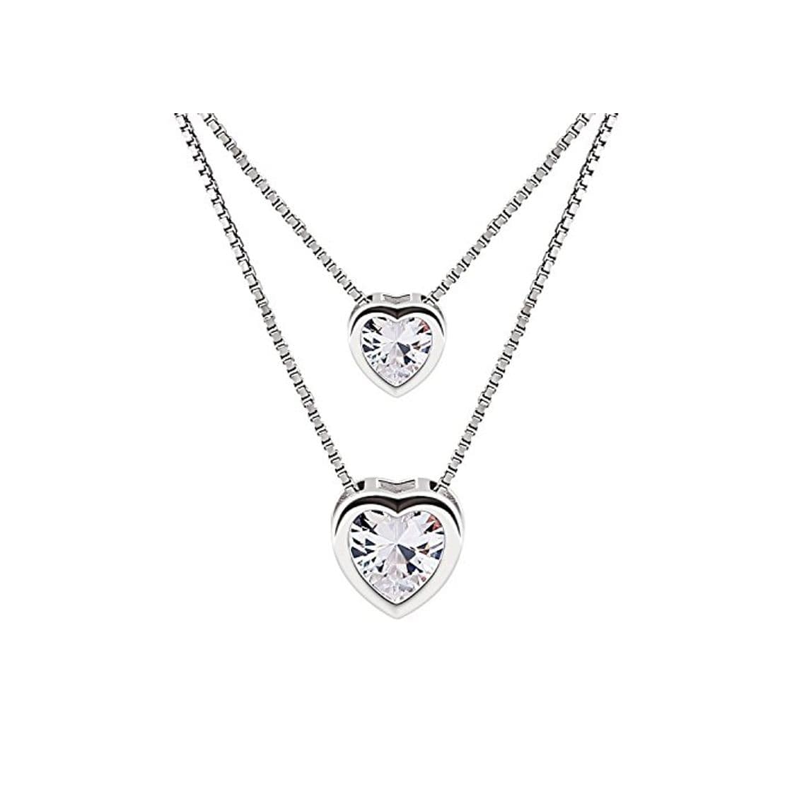 Moda B.Catcher Mujer Collar Colgante Plata de Ley 925 con Doble corazón con