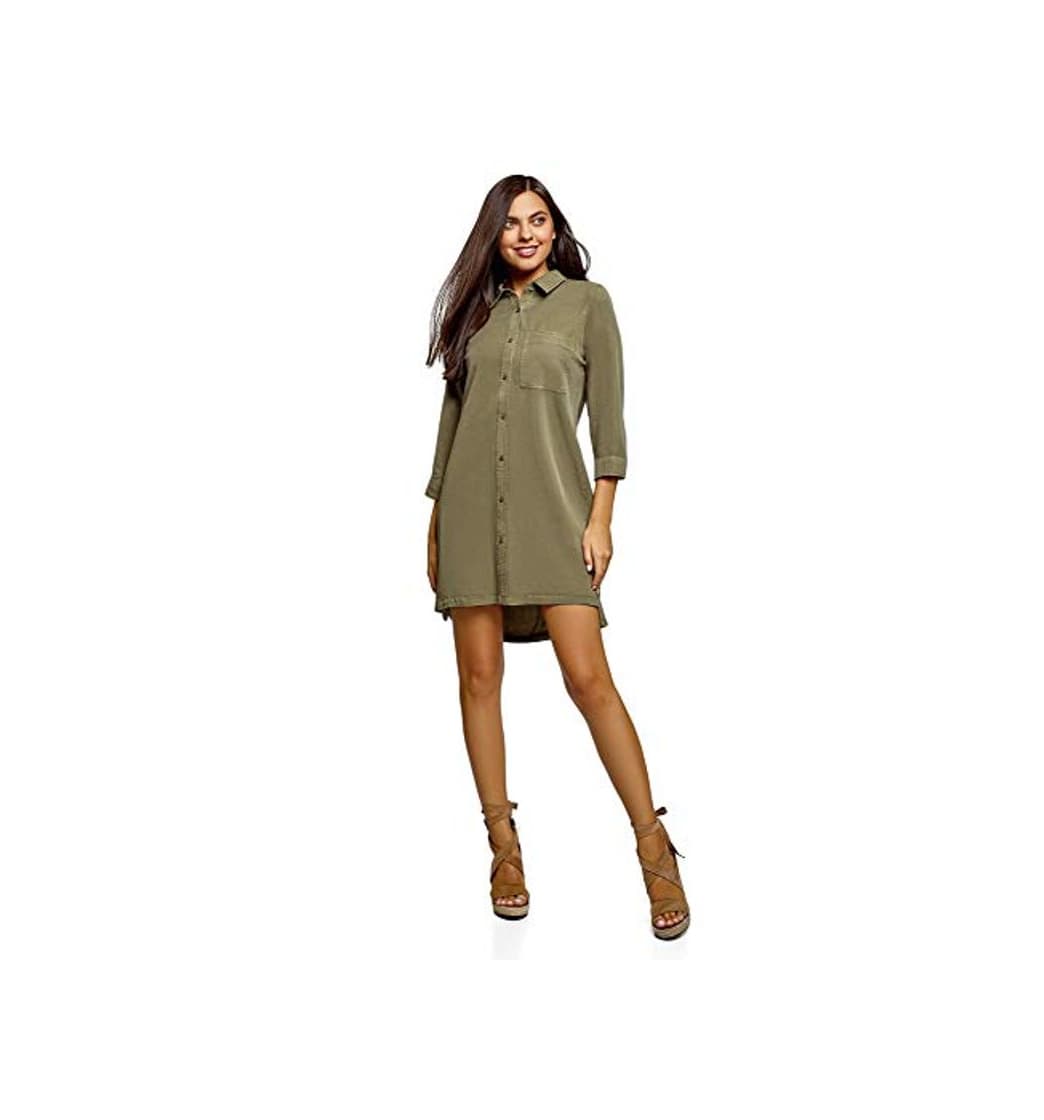 Fashion oodji Ultra Mujer Vestido Camisero de Lyocell, Verde, ES 38