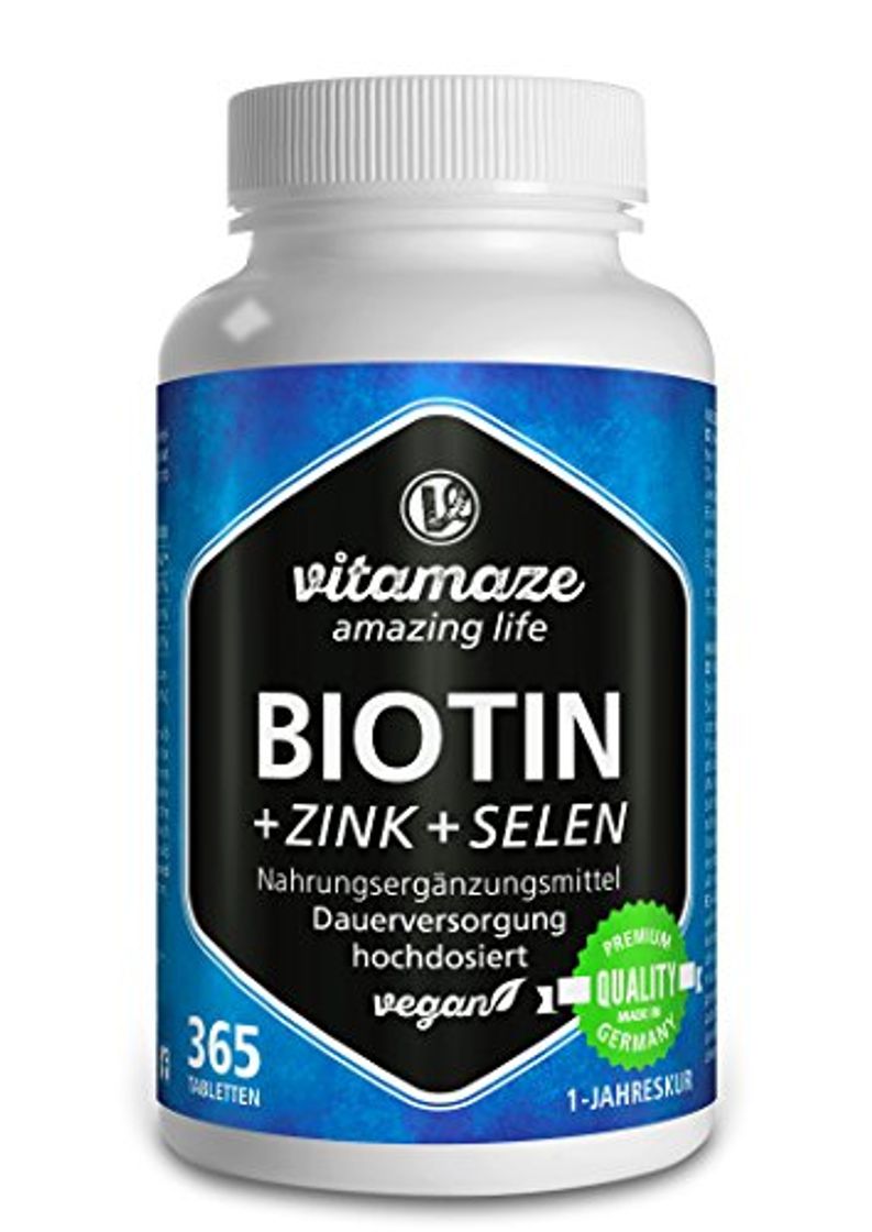 Belleza Biotina, crecimiento del cabello + selenio + zinc, para piel, cabello y uñas sanos, 365 comprimidos para 1 año, elevada concentración de biotina (vitamina B7), 10.000 mcg, producto alemán de calidad, ahora a un precio promocional y devolución gratuita dur