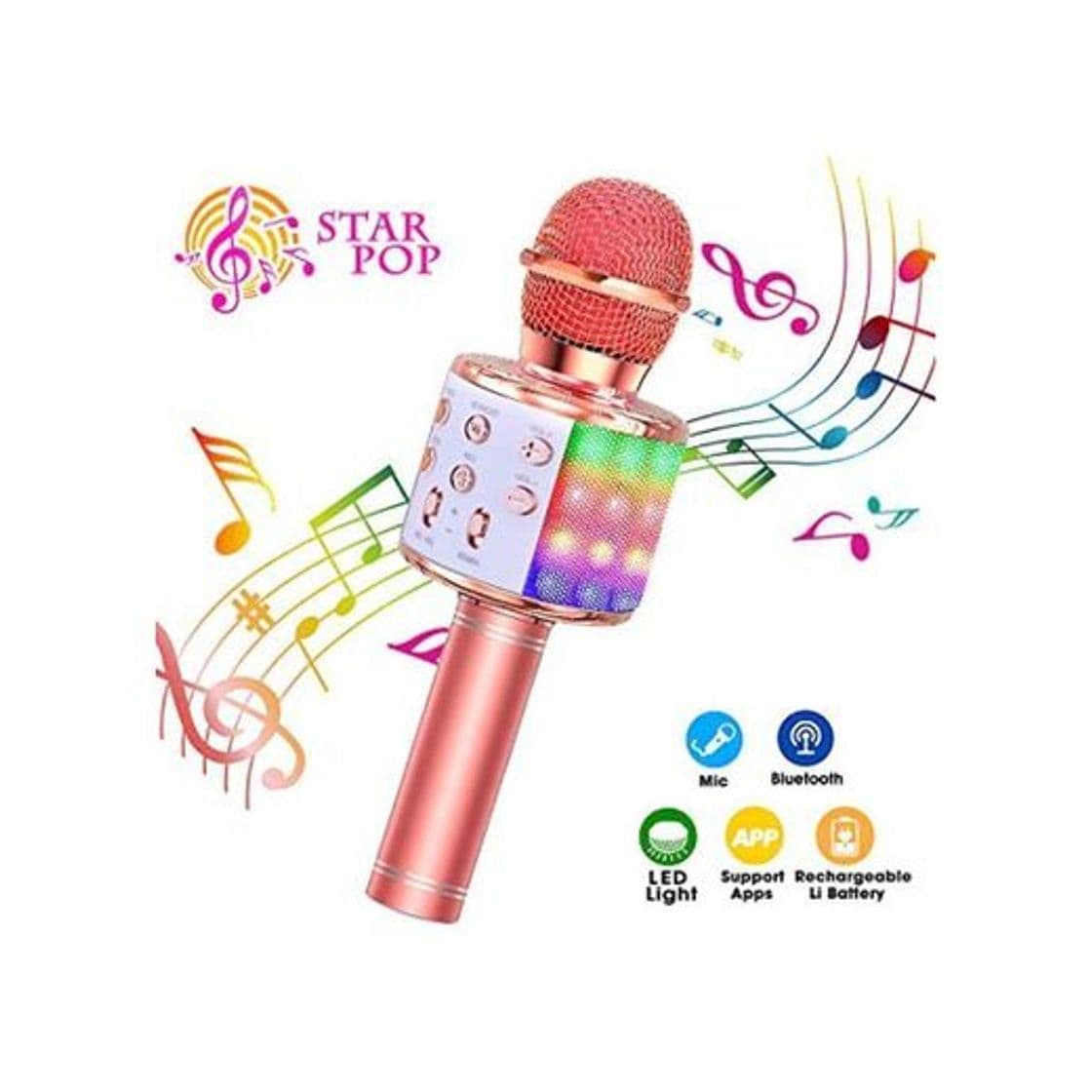 Product ShinePick Micrófono Karaoke Bluetooth, 4 en1 Microfono Inalámbrico Karaoke Portátil con Luces