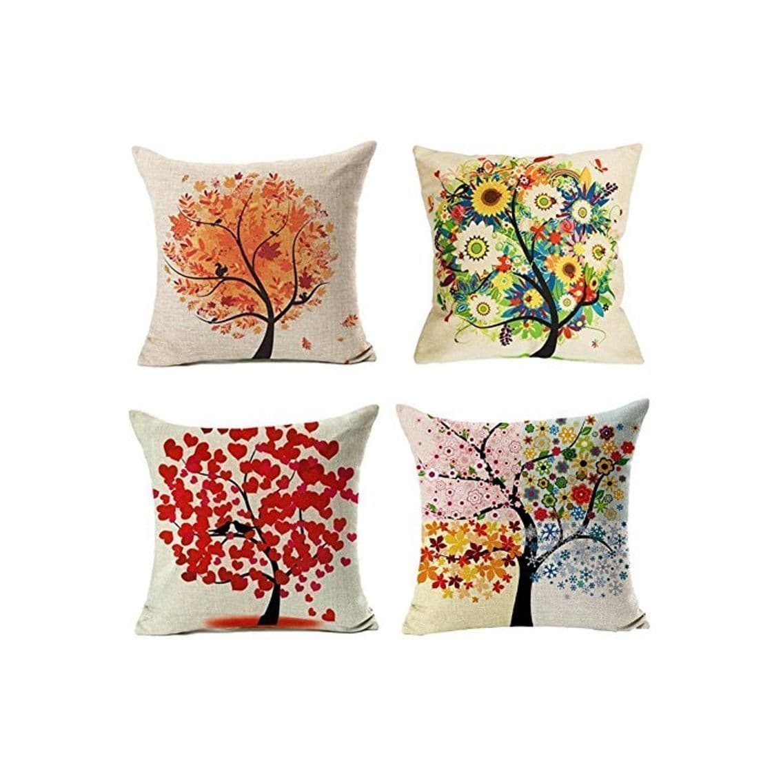 Home 4 Pack Colorido Otoño Flor Árbol de Algodón de Lino Throw Pillow