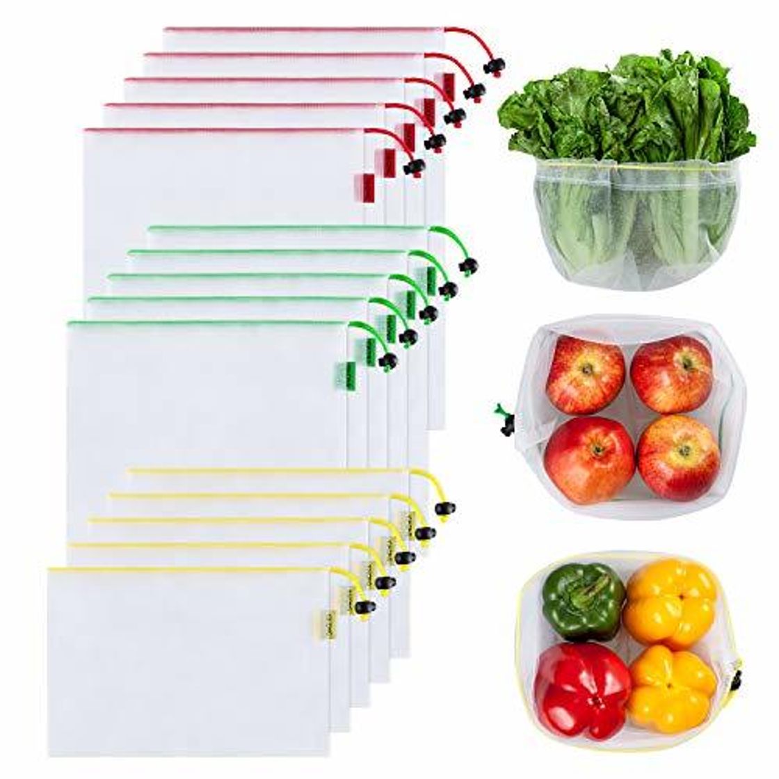 Home Ecowaare 15PCS Bolsas Reutilizables Compra Ecológicas Bolsas Fruta Reutilizables para Almacenamiento Verduras