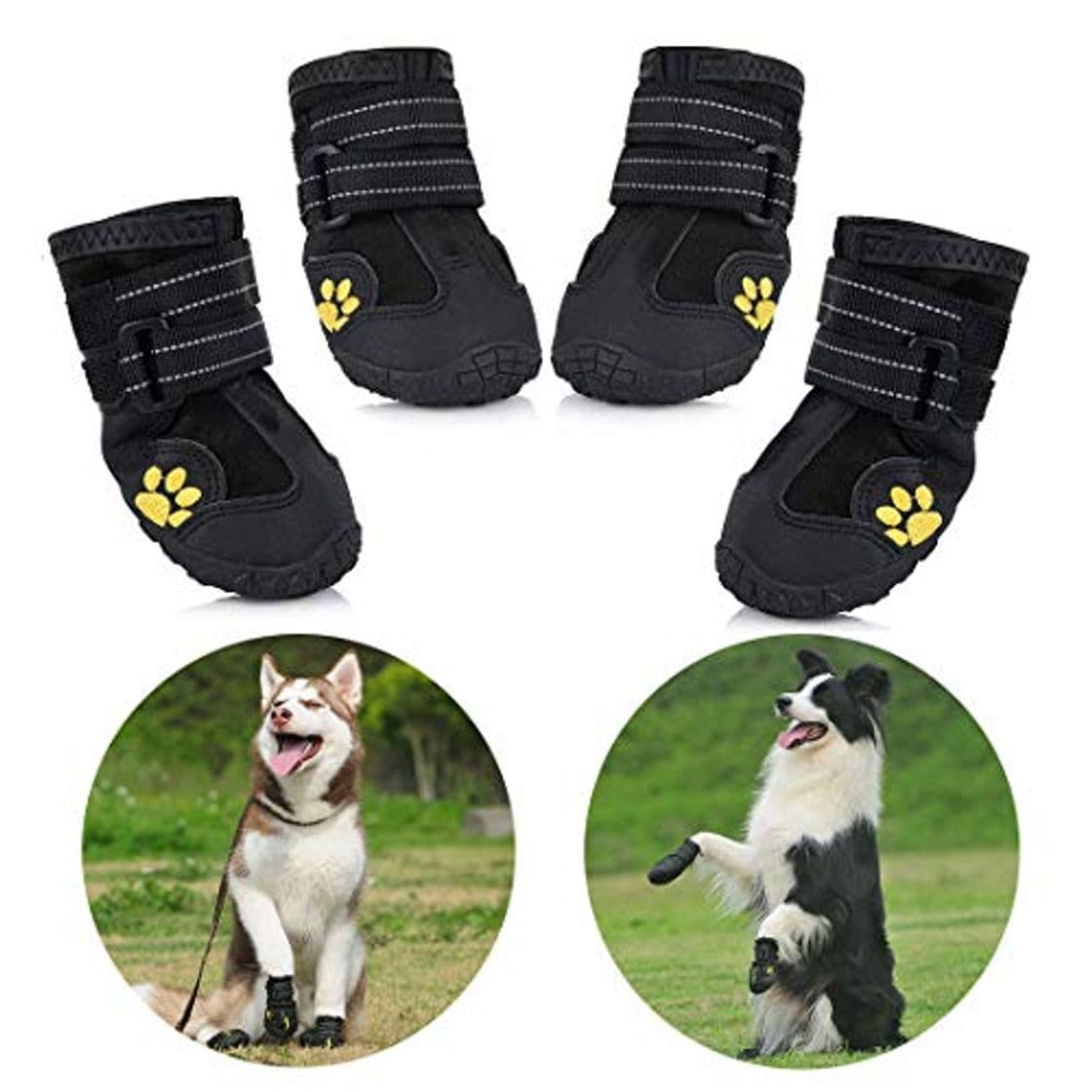 Lugar Zapatos para Perros, 4 Pcs Impermeable Zapatos Perro para Mediano y Grandes