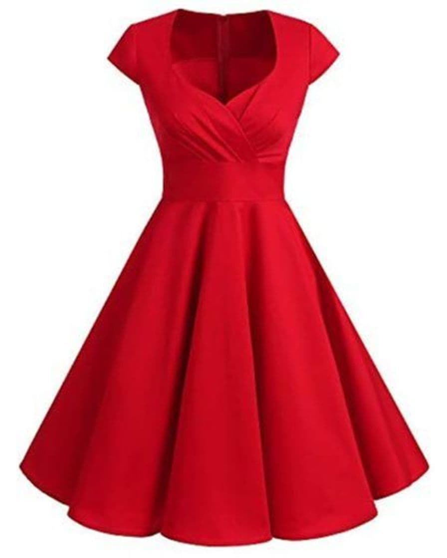 Moda Bbonlinedress Vestido Corto Mujer Retro Años 50 Vintage Escote En Pico Red XL