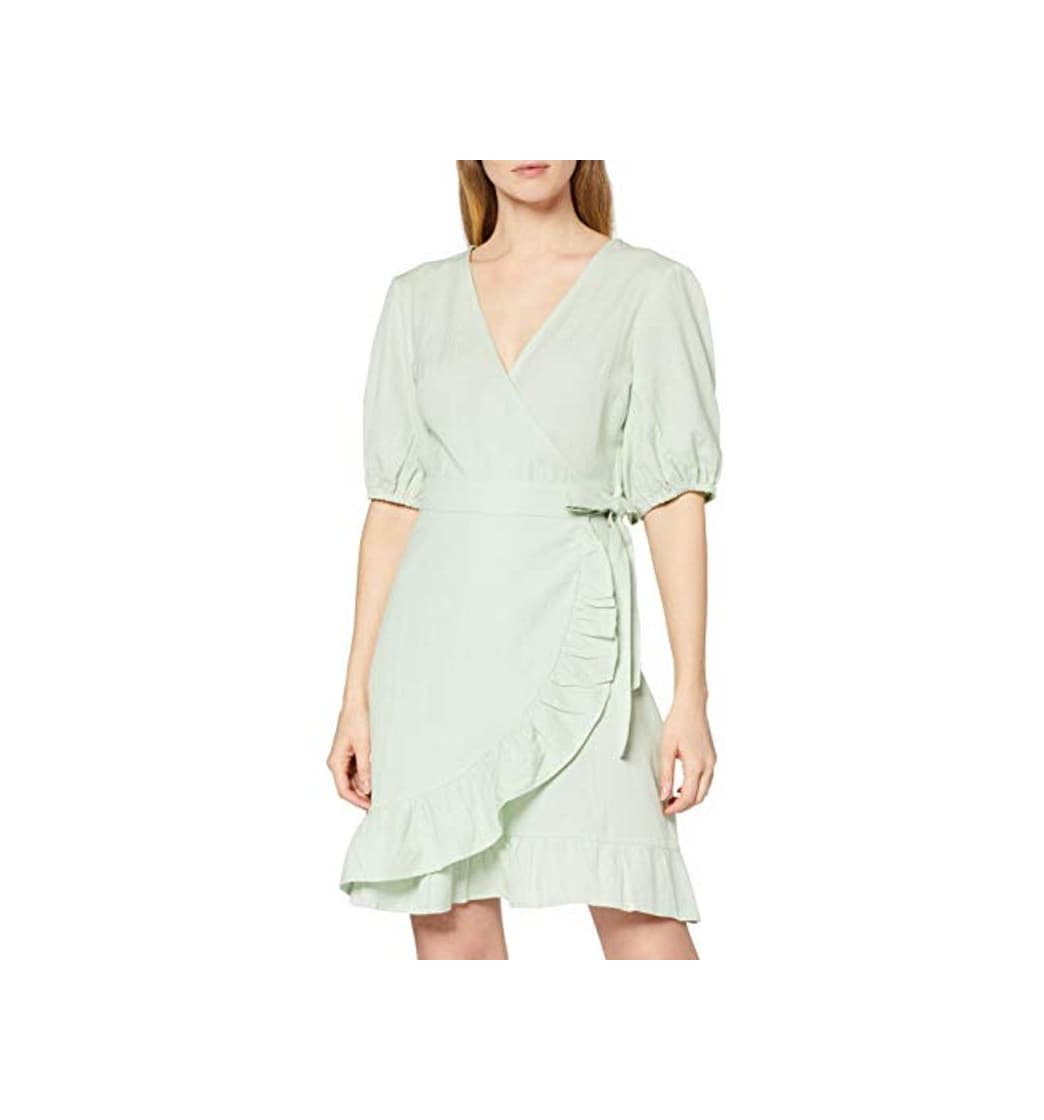 Fashion Marca Amazon - find. Vestido Corto Cruzado de Algodón Mujer, Verde