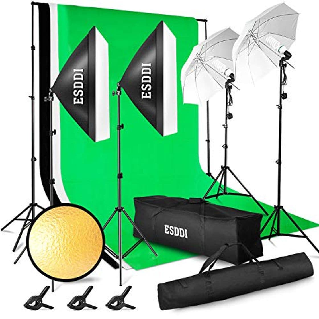 Electrónica ESDDI - Kit de iluminación Profesional con Softbox y Paraguas - 4x85W