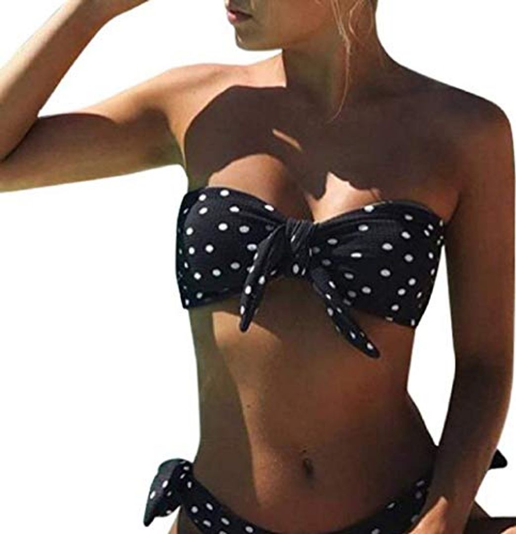 Product Voqeen Mujeres Cuello Halter Sin Tirantes Bandeau Giro Hacer Subir Lunares Conjunto de Bikini Traje de baño