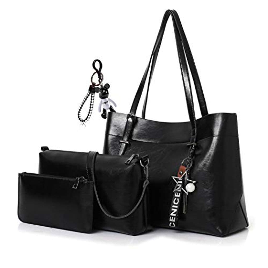 Moda AINUOEY Mujer Bolsos Bandolera Vestir Casual de Hombro Bolsos de Mano Convertible 3 piezas Fekete