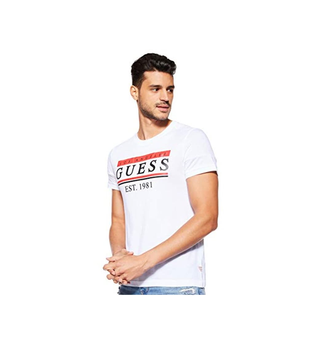 Moda Guess Cn SS 81 Stripes tee Camiseta de Tirantes, Blanco