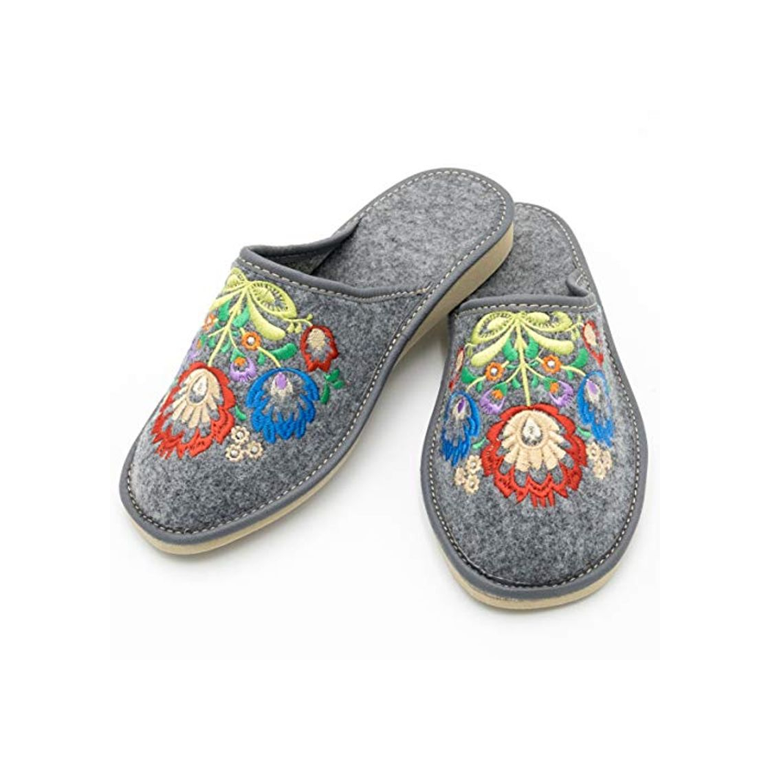 Moda Absoft - Pantuflas para mujer de 100 % fieltro con bordado floral