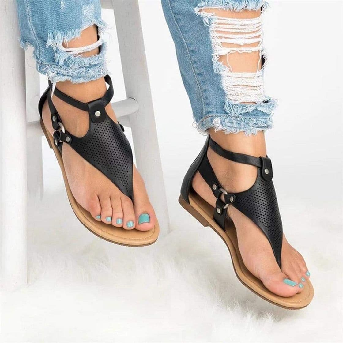 Moda VJGOAL Moda Casual para Mujer Sandalias Planas de Roma Color sólido Hueco