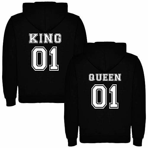 Fashion Pack de 2 Sudaderas Negras para Parejas, King 01 y Queen 01,