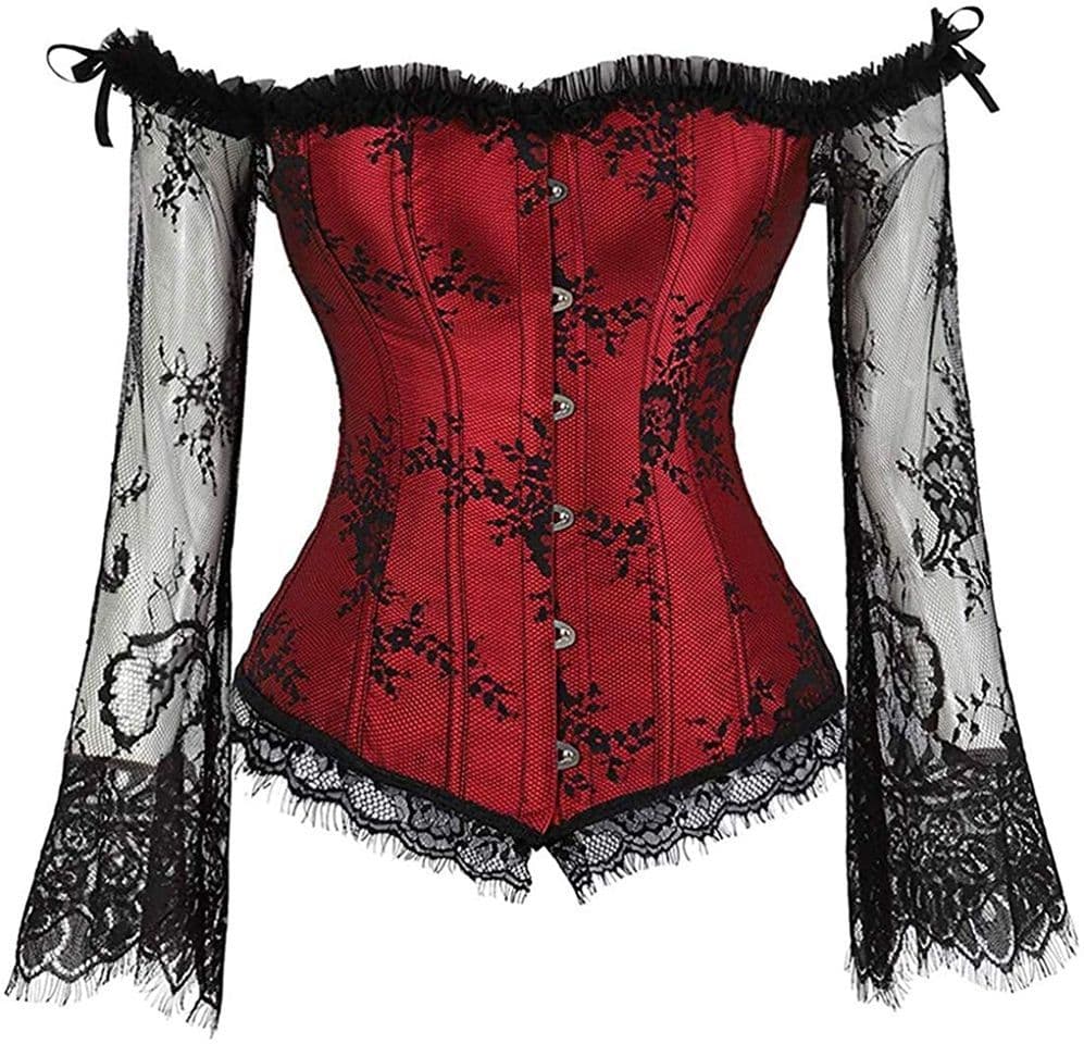 Moda Mujer Fullbreast Ramillete Superior con Manga Cintura Bustier Vintage Brocado Ajustablee Corset Corsé Falda Acampanada Esforzarse Camisa