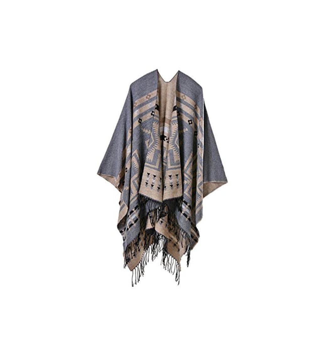 Moda Yacun Mujer Capa Poncho Patrón Geométrico Pashminas Chal Largo Bufanda Invierno Navidad