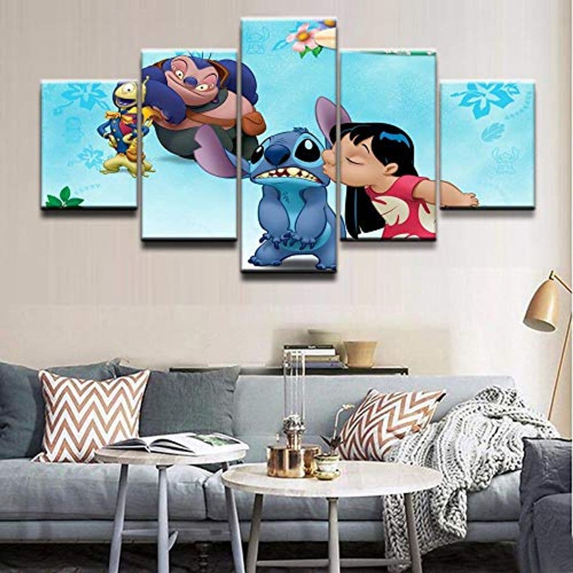 Product WYJIE Cuadros modulares Impresos en HD Marco de Arte de Pared 5 Piezas Película Lilo y Stitch Pintura de Personajes sobre Lienzo Carteles Decorativos para el hogarNo Framed20x35cm20x45cm20x55cm