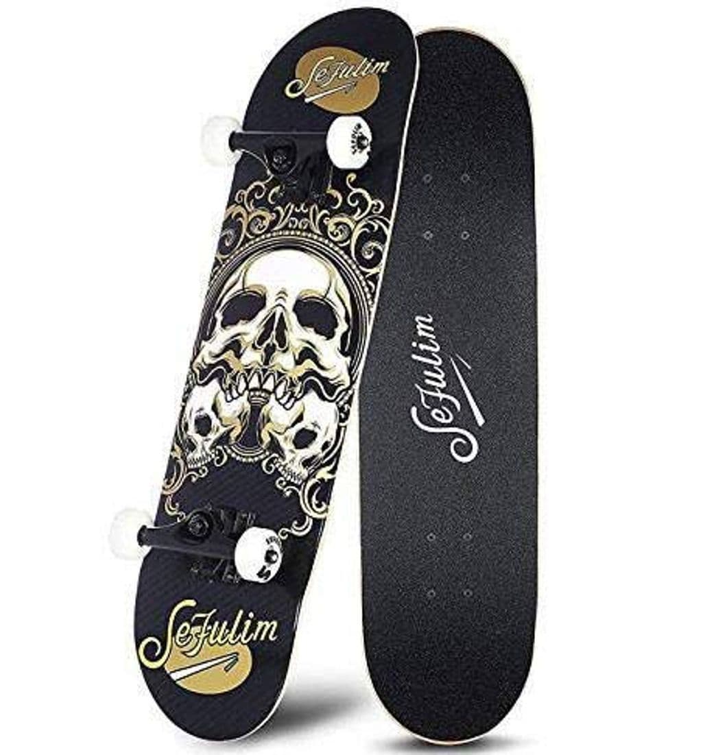 Product sefulim Skull Skateboard Complete 31x8 Inches Double Kick Trick Skateboards Cruiser Penny Beginners Longboard with Maple Deck Adult Boys Also Girls Skateboard …