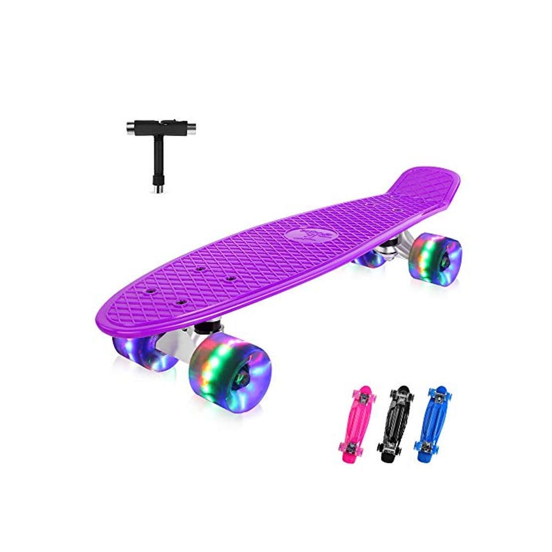 Product BELEEV Skateboard 55cm/22inch para Principiantes Adultos y Niños, Mini Cruiser Retro Skateboard