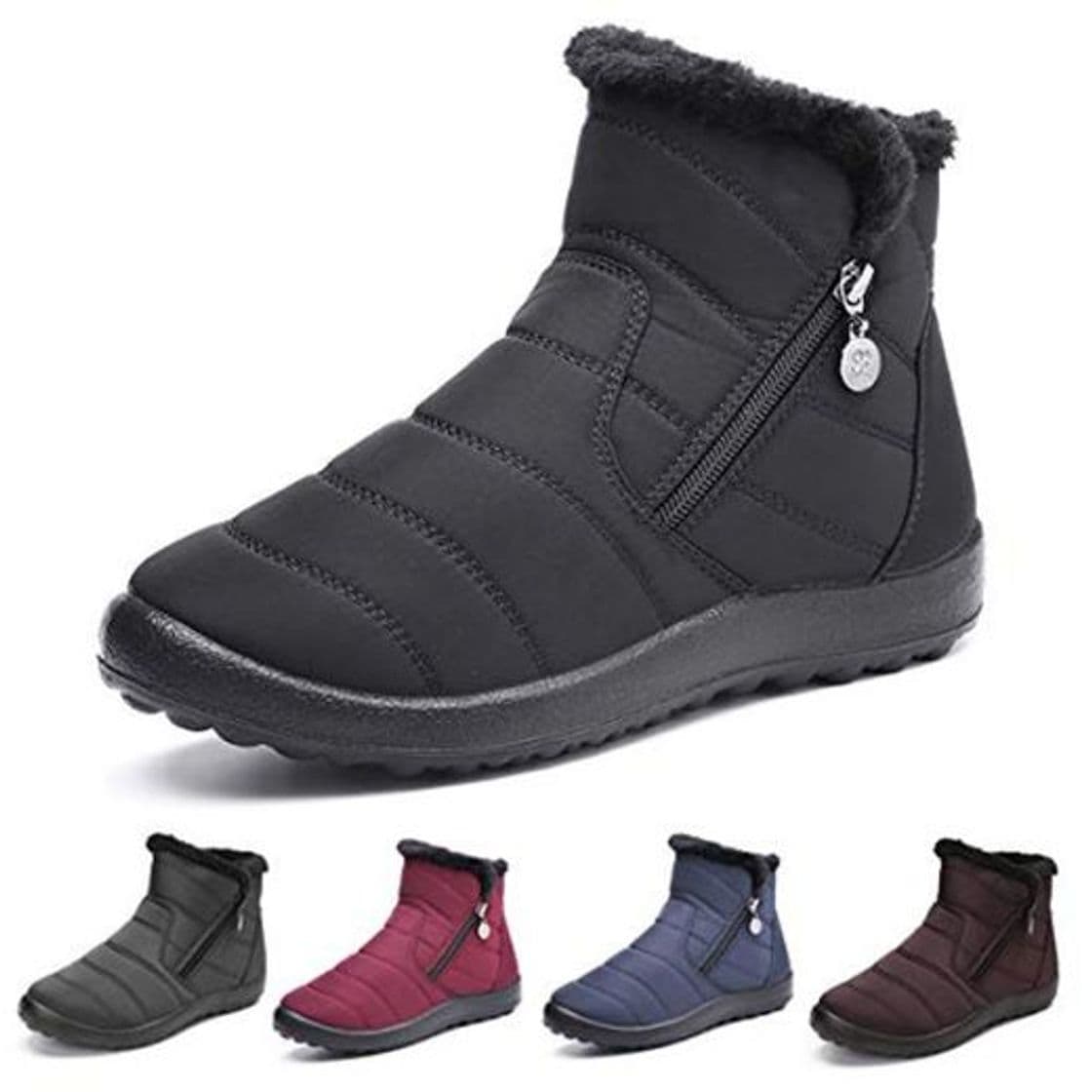 Fashion gracosy Botas de Mujer Otoño Invierno Goma Encaje Forro de Piel Punta