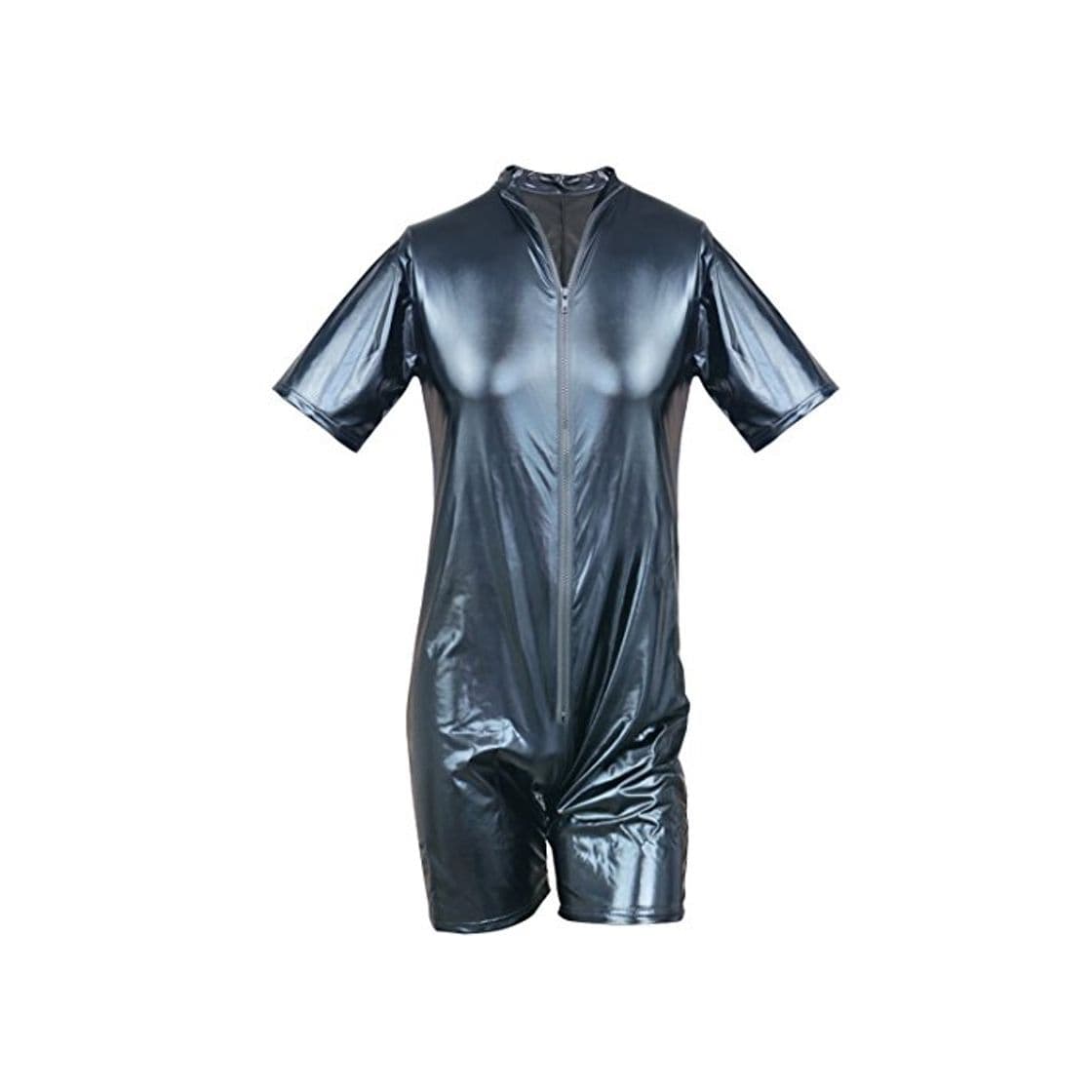 Producto iiniim Sexy Hombre Leotardo de Charol Brillante Cremallera Body Entero Músculo Negro Slim Fit Manga Corta Conjunto Lencería Erótica Bodysuit Ajustado Wetlook Catsuit Mono Adulto Negro M