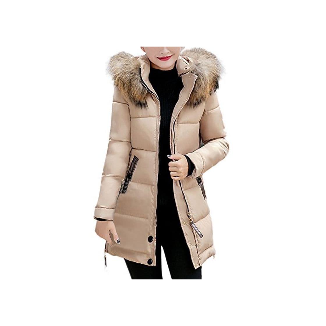 Moda Invierno Slim Abrigo con Capucha Acolchado Chaqueta Largo con Capucha para Mujer