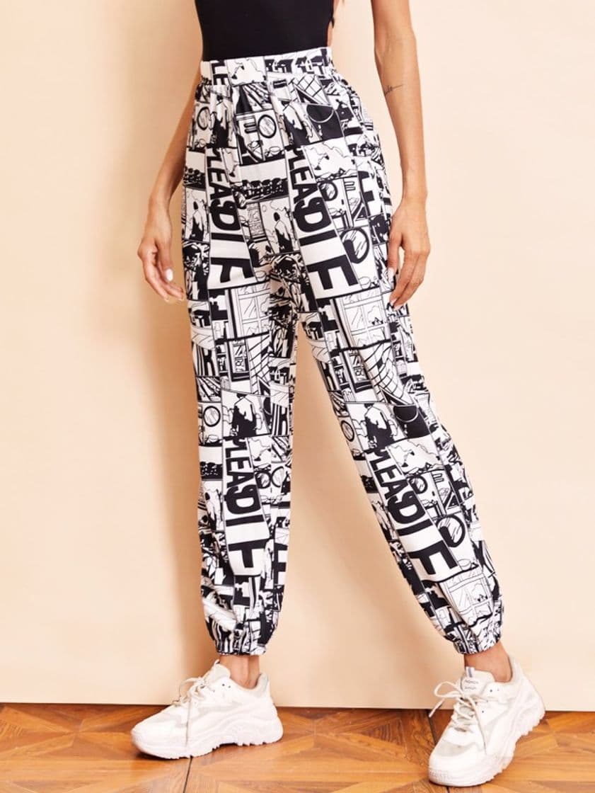 Moda Calça Art Print Pants 