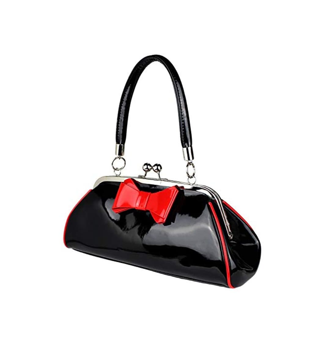 Moda Schompi Bolso De Mano Vintage Para Mujer, Lazo Decorativo, Charol, Negro Rojo,