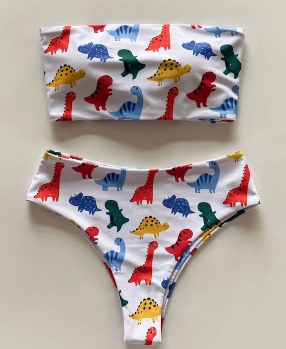 Fashion Bikini bandeau con estampado de dinosaurio 