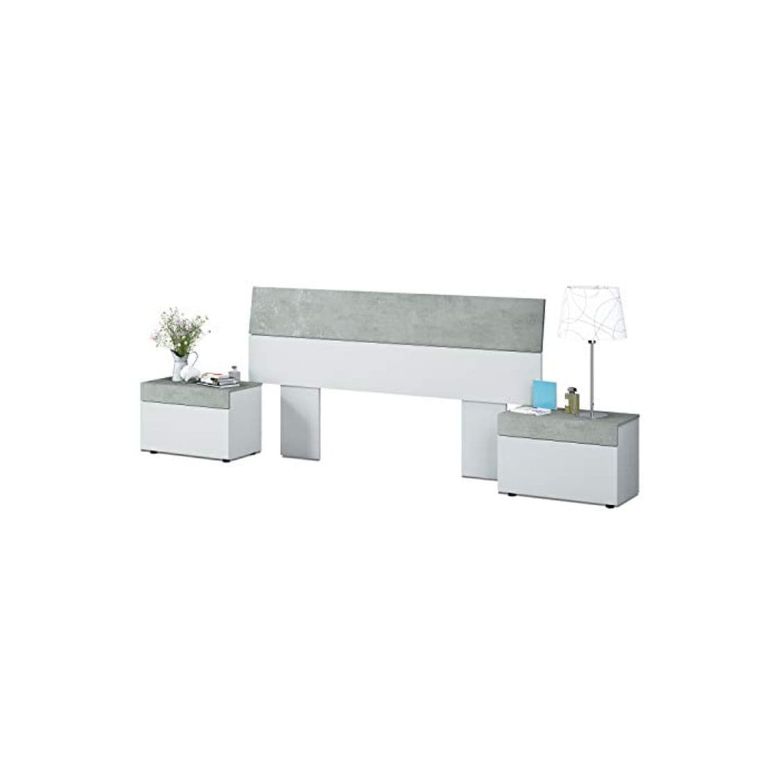 Producto Habitdesign 0L6096A - Cabezal y mesitas, Blanco Artik y Gris Cemento, Medidas: