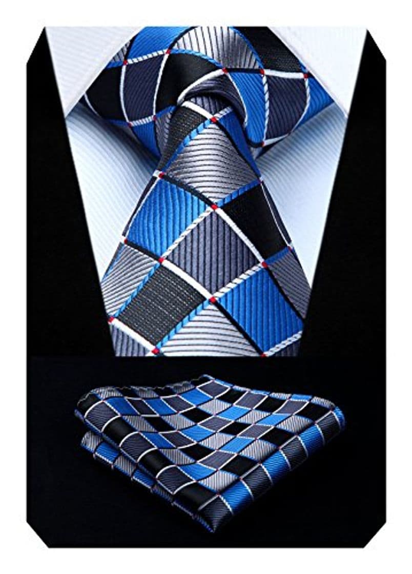 Fashion HISDERN Panuelo de corbata y panuelo de corbata a cuadros Wedding Tie