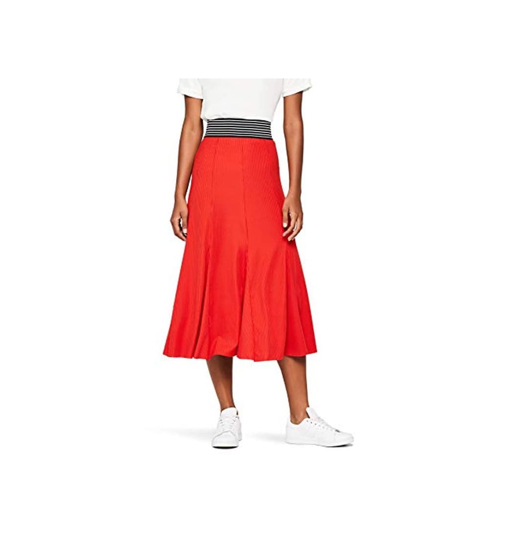 Fashion Marca Amazon - find. Falda Plisada por Media Pierna Mujer, Rojo