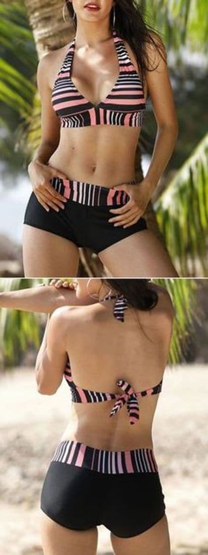 Fashion Traje De Baño Sling Dos Piezas Sexy Glamorous Back Lace Up Beach Traje De Baño Señoras Verano Rojo Y Negro 2XL