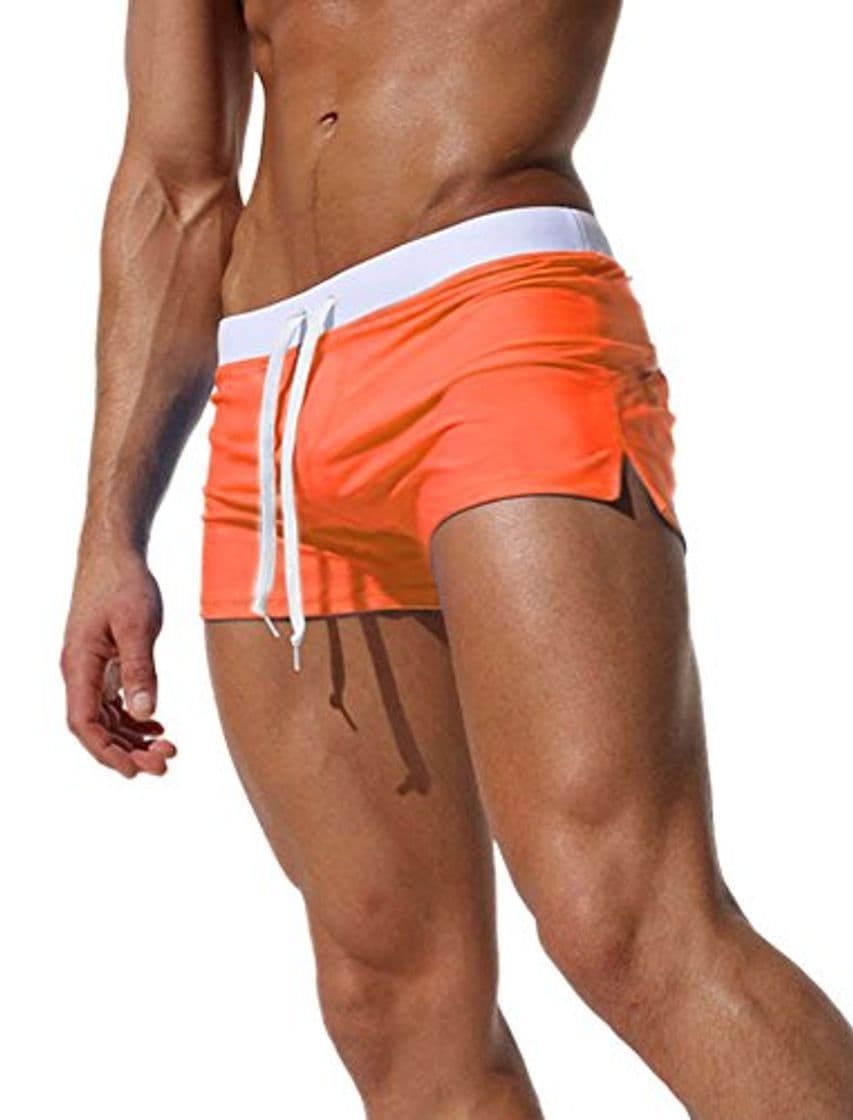 Moda Ateid Bañador de Natación Boxer para Hombre Naranja L