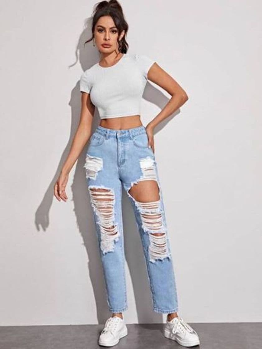 Moda Light Wash Ripped Boyfriend Jeans | SHEIN USA