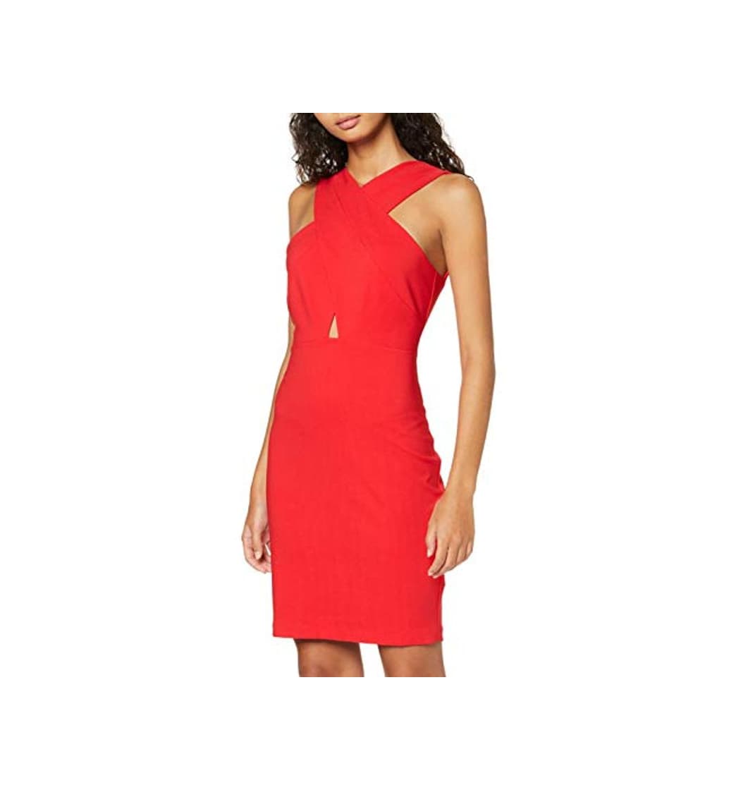 Fashion Marca Amazon - find. Vestido Midi Cuello Halter Mujer, Rojo