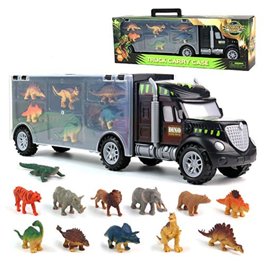 Place Dinosaurio del Juguete Camión de Transporte Transportador Coches con 12 Figuras de