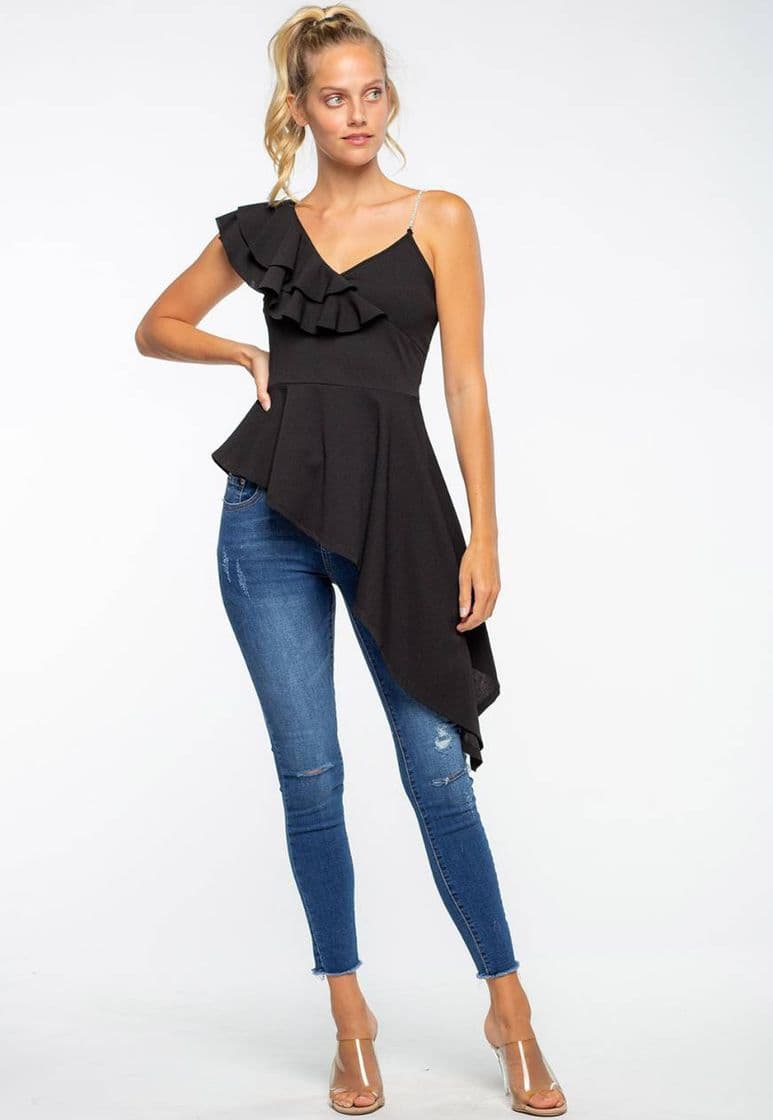 Moda One Shoulder asymmetric Ruffle top 