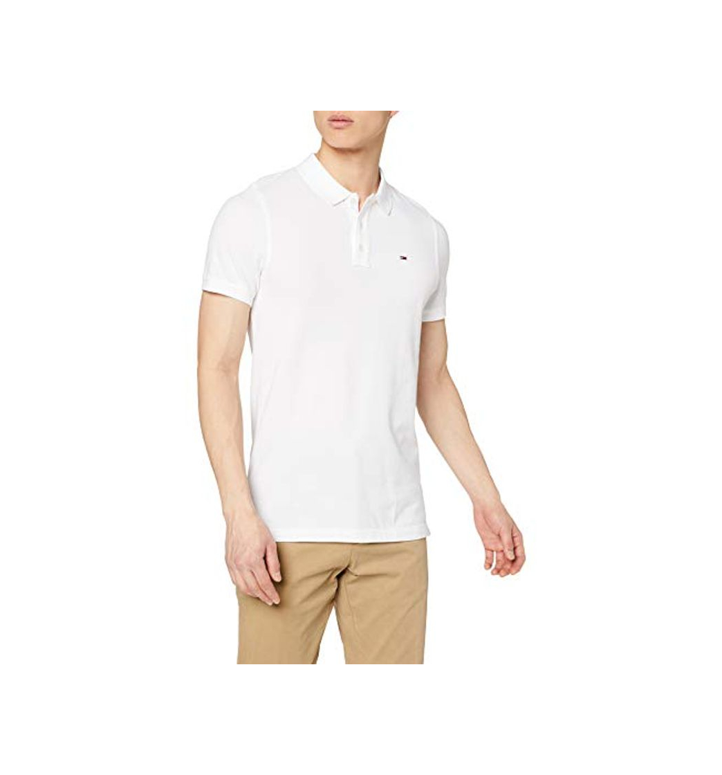 Moda Tommy Hilfiger Piqué P Camiseta Polo con Cierre de 3 Botones, Blanco