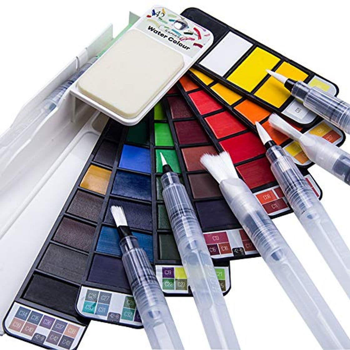 Producto Fuumuui Kit de Acuarela Pintura Acuarela de Arte 42 Colores Brillantes 6 Pincel de Acuarela Pintura de Acuarela Adecuada para Principiantes y Profesionales