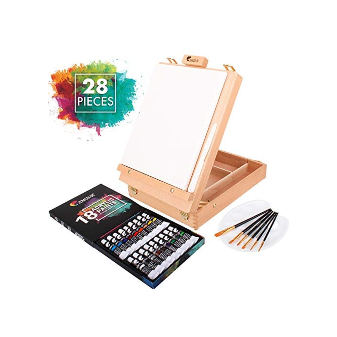 Producto Maletin de Pinturas Acrilicas para Artista con Caja Caballete Pintura de Madera