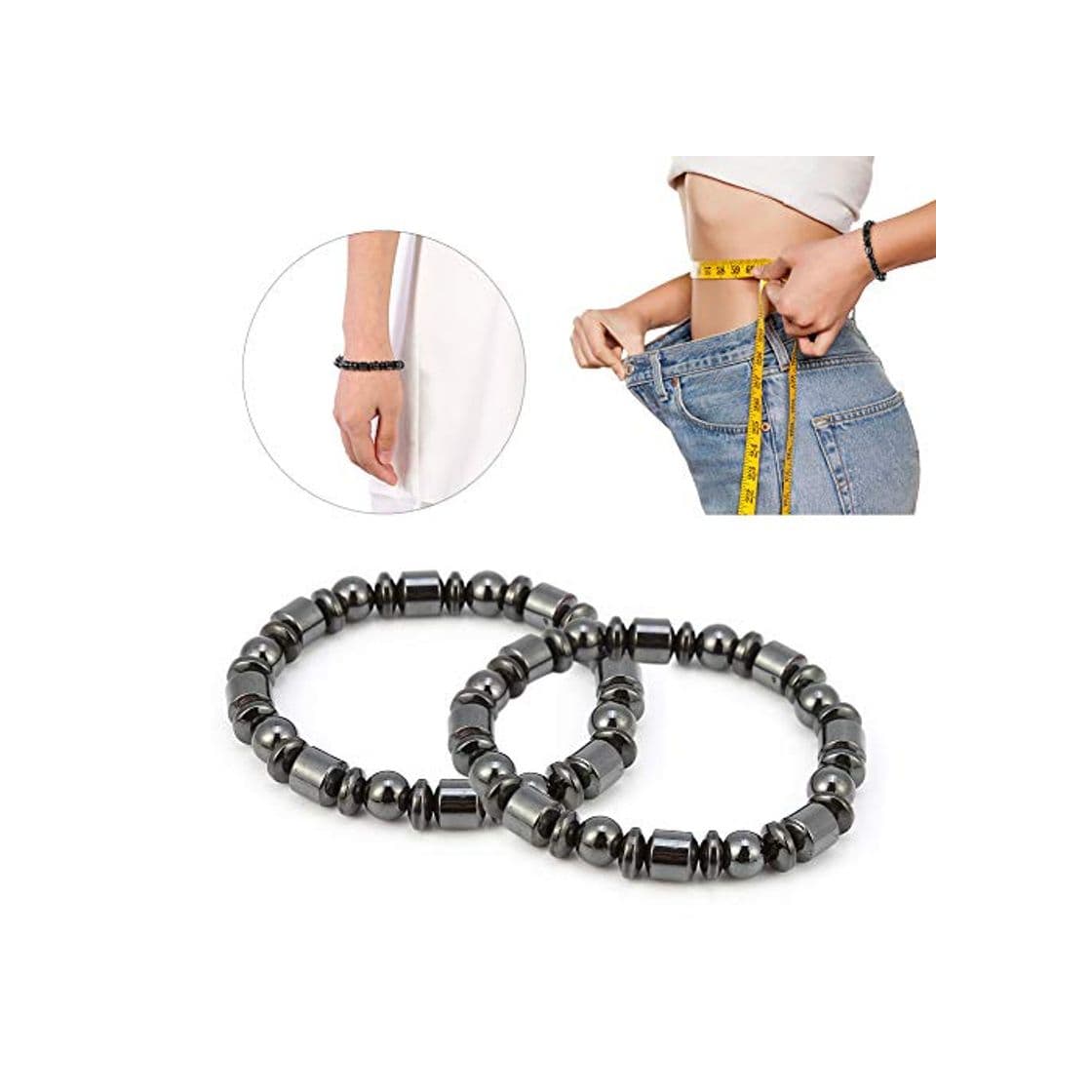 Product Pulsera Magnética Adelgazante 2 piezas Pulsera de piedra con estilo unisex de pérdida de peso Pulsera magnética de cuidado de la salud Mujer Hombre Regalos para padres Amigos