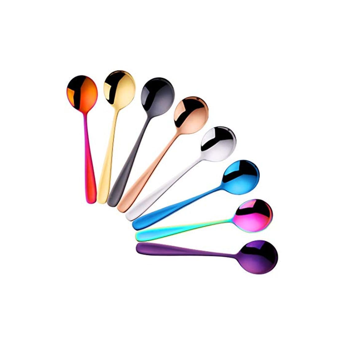 Producto 8 colores Cucharas de Postre Acero Inoxidable Sopa de Pastel Cuchara Redonda