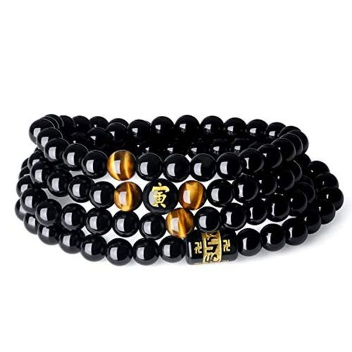 Producto COAI® Pulsera Collar de Ojo de Tigre Tibetano y Ónice Negra Mala