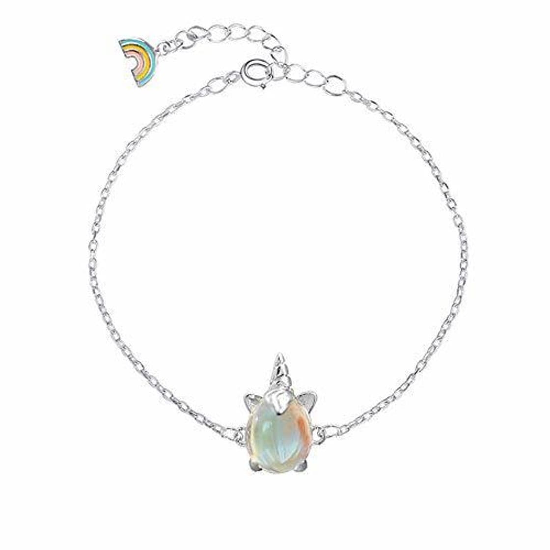 Place Pulsera de plata S925 con diseño de unicornio arcoíris y piedra lunar