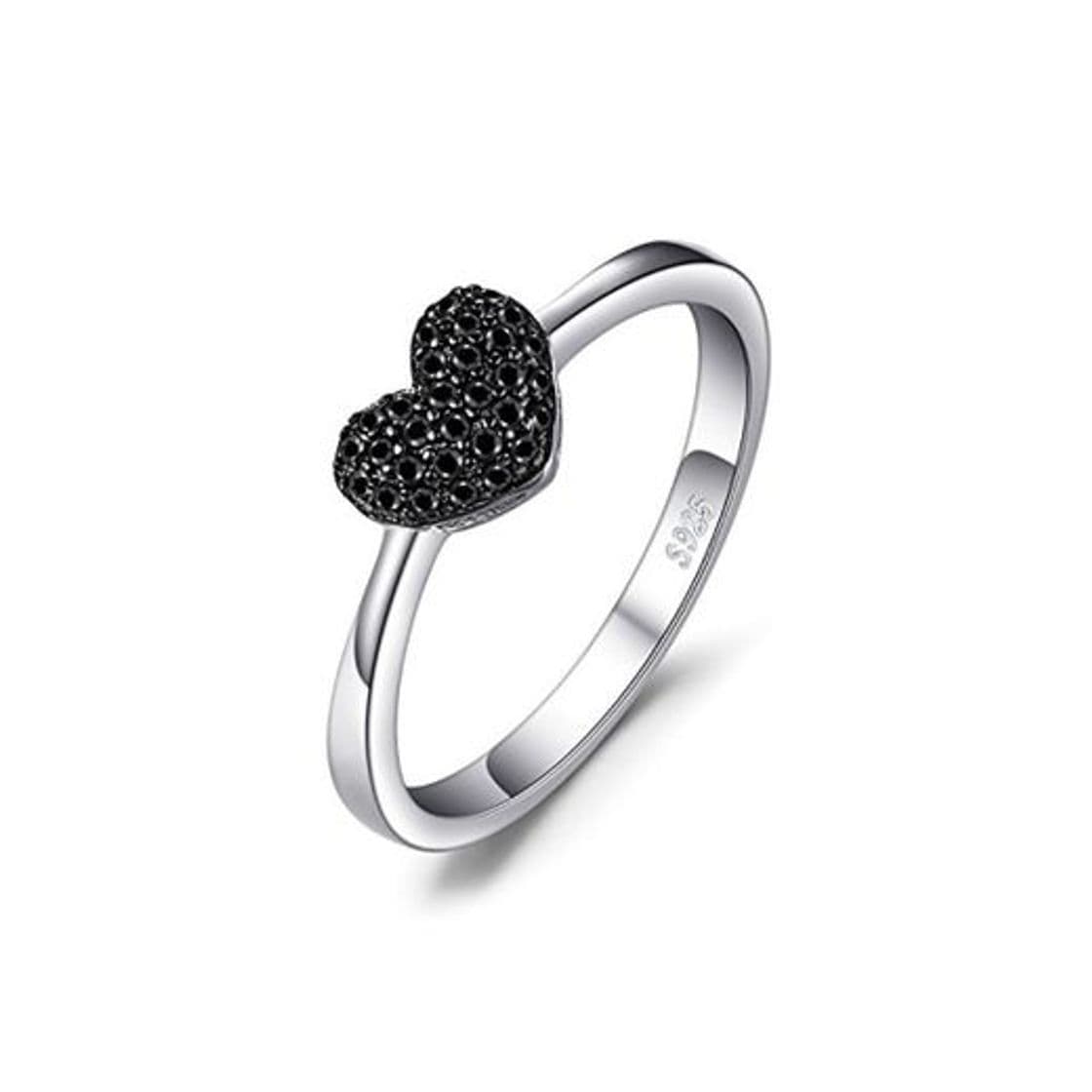 Fashion JewelryPalace Anillo dulce en forma de corazón adornado Espinela negro en palta