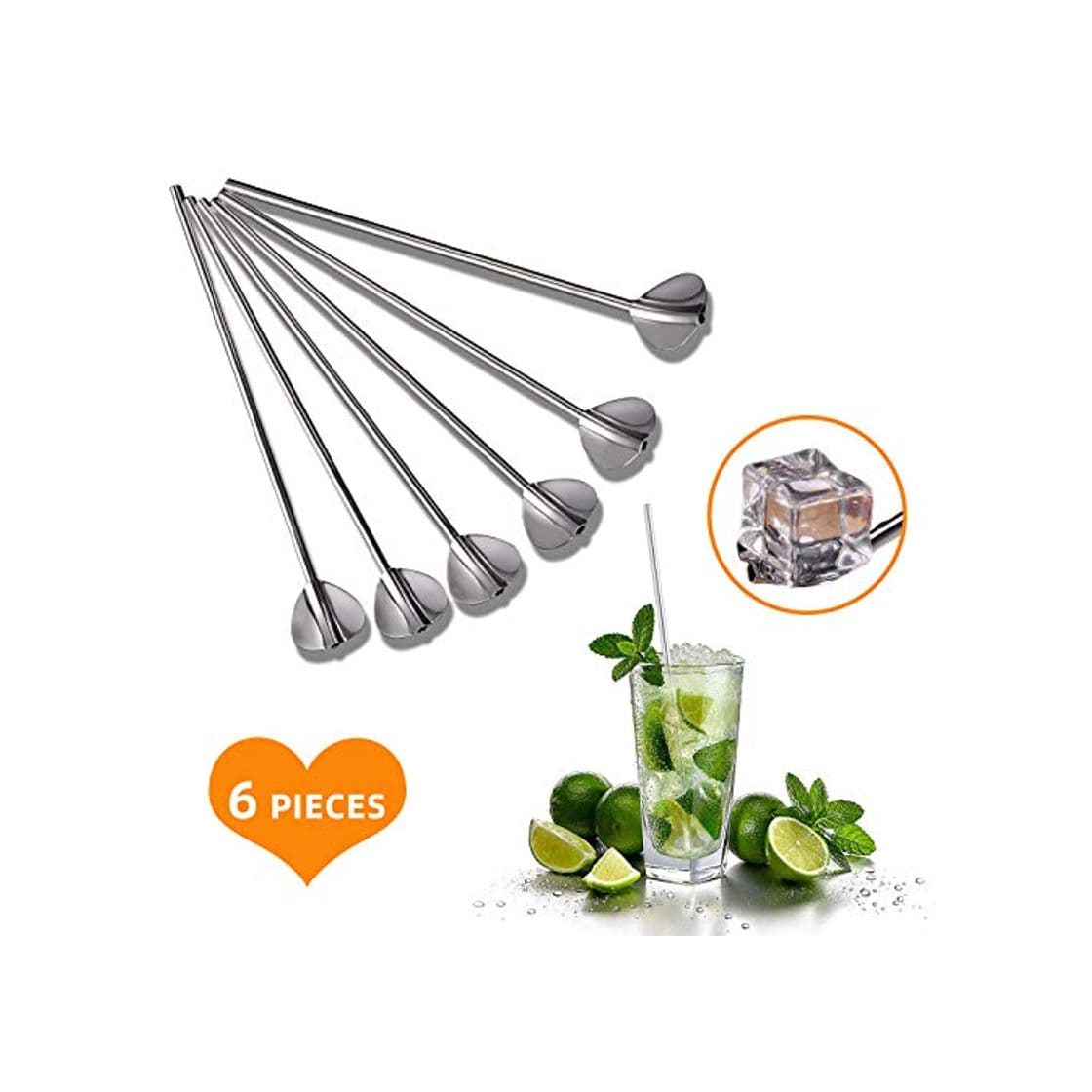 Producto Pajitas de Cucharas de Acero Inoxidable, 6 Piezas Pajitas Beber Reutilizables de